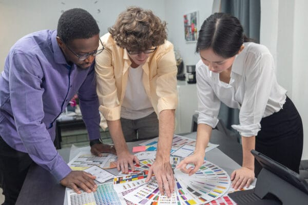 Label Design Team working together