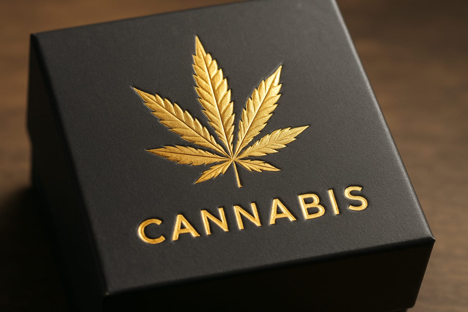 foil-stamped cannabis box logo with embossing - weed box packaging
