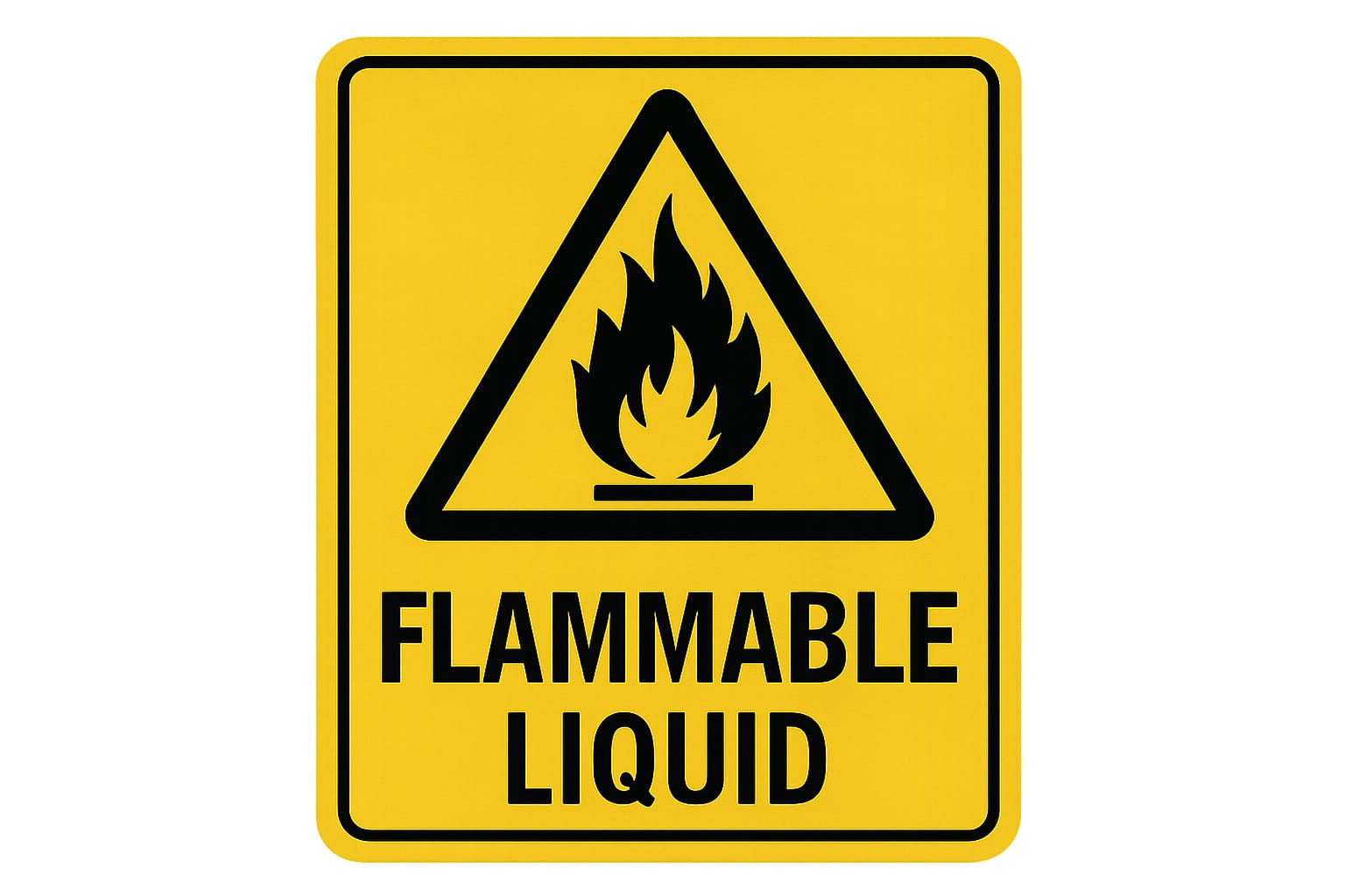 Approved flammable storage cabinet with yellow doors and warning labels - flammable liquid hazard symbol