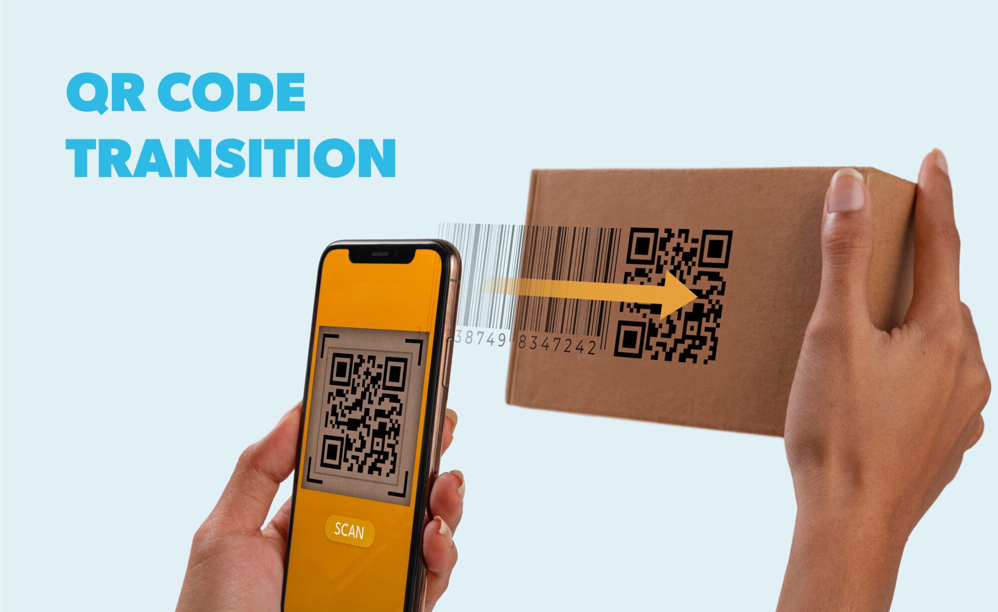 QR Code being scanned from a box to a scanner