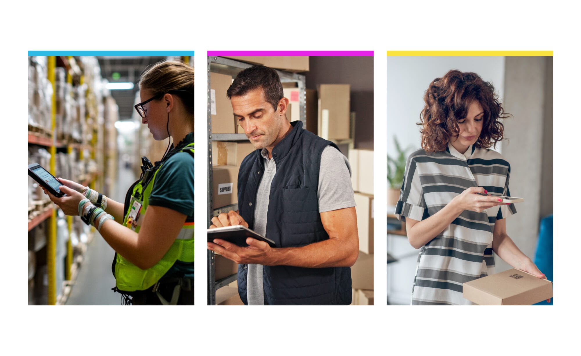 Workers scanning codes using machine scanners